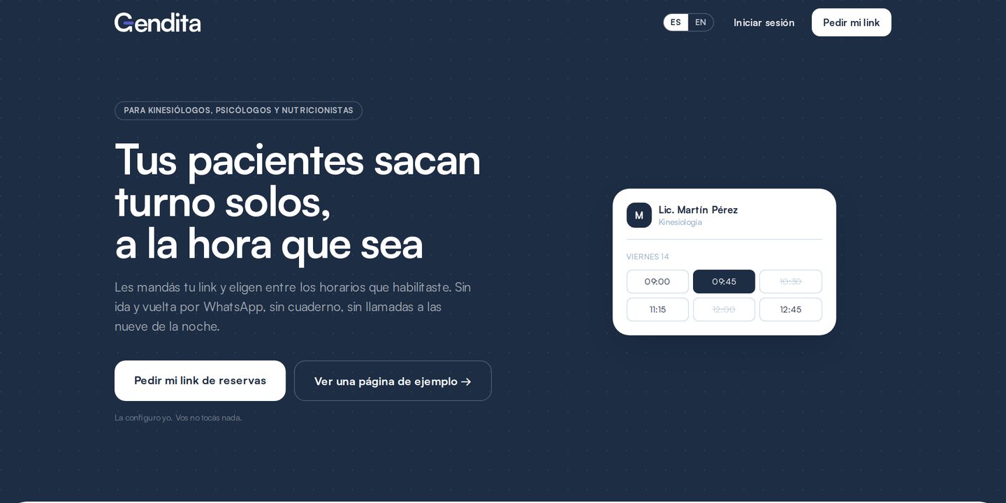 Landing de Gendita para profesionales